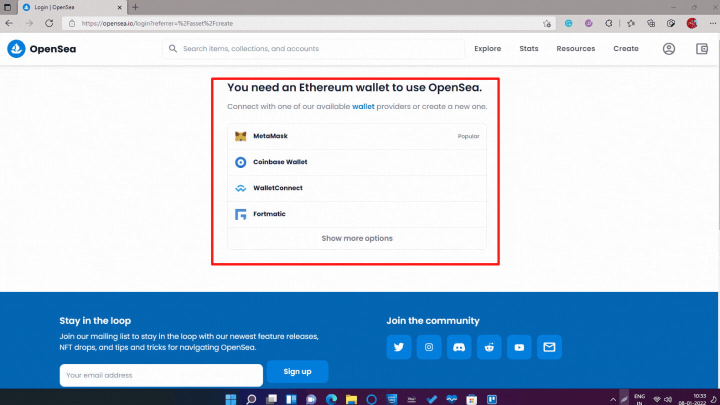 Image showing how to connect a wallet with opensea